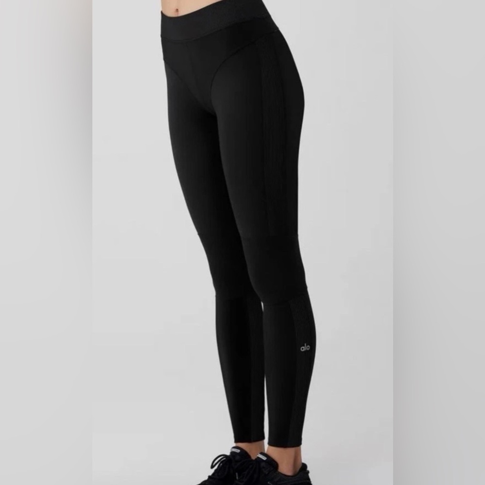 Alo Alosoft High Waist Head Start Yoga Leggings Women’s S Black Ribbed Retro 80s
